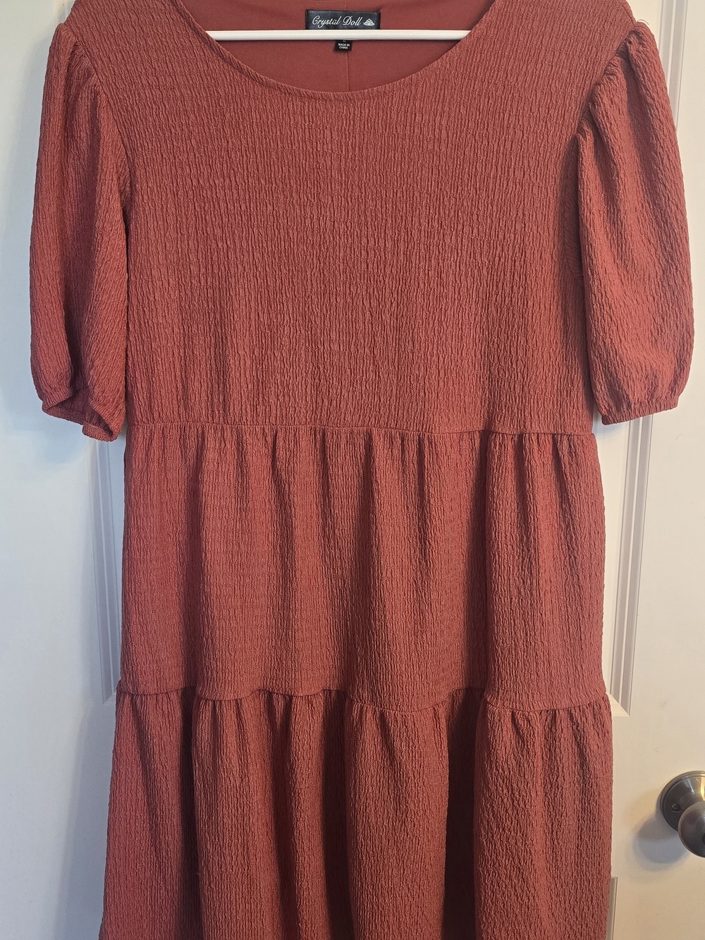 Crystal Doll Rust Tiered Textured Dress
